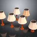 Elegant Set Of Six Vintage Decorative Lamps With White Shades And Orange Bases