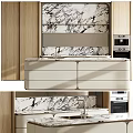 Modern Kitchen Interior With Marble Countertop Cabinets Drawers And Appliances