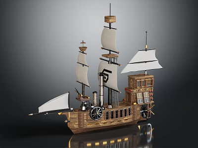 Wooden Sailing Ship Model With Several Sails And Intricate Details 3d model