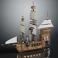 Wooden Sailing Ship Model With Several Sails And Intricate Details