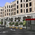 Commercial Street With European Style Buildings Street Lamps Green Plants And Pigeons