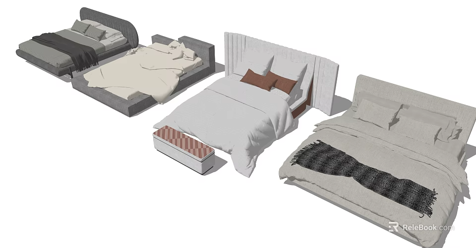 Modern Double Bed Designs With Upholstered Headboard Storage Drawers And Brown Pillows 3d model 