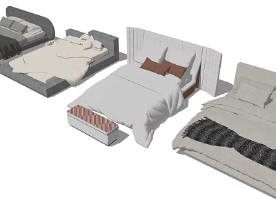 Modern Double Bed Designs With Upholstered Headboard Storage Drawers And Brown Pillows 3d model