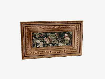 Wooden Photo Frame With Ornate Carved Border And Owl Flowers Leaves Design 3d model