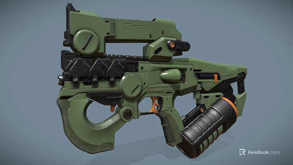 Futuristic Green Modern Weapon Design With Advanced Tech Components Ergonomic Grip And Magazine 3d model 