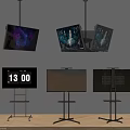 Modern TVs Hanging And Standing With Time Display And Various Screens