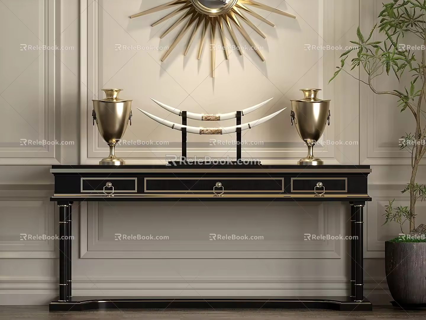 European Style End View Table End View Table Art Decoration Decorative Mirror 3d model