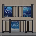 Modern Black Frame Display Boards With Multiple Panels Blue Background Images And Text Content 3d model