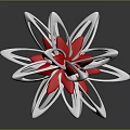 Modern Flower Shaped Decorative Sculpture With Silver Metallic Petals And Red Center