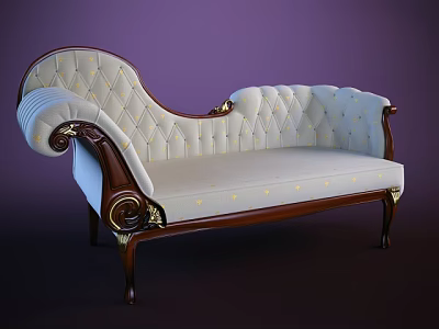 Elegant Classic Chaise Lounge With Diamond Tufted Upholstery Gold Accents And Carved Wooden Frame 3d model