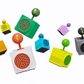 Colorful Cube Shaped Speakers With Spherical Knobs And Modern Design Elements 3d model
