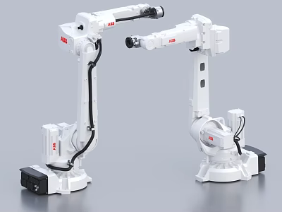 ABB Intelligent Robotic Arms Featuring White Bodies Black Cables and Stable Bases on Gray Background 3d model