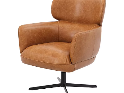 Brown Leather Single Sofa With High Back Armrests And Black Star Base 3d model