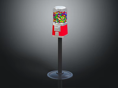 Gumball Machine With Transparent Top Colorful Candies Red Body And Black Stand 3d model