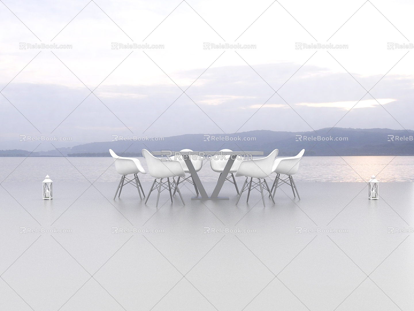 Modern Outdoor Table and Chair Seaside View model