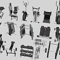 Diverse Sports Equipment Collection Featuring Treadmills Dumbbells Exercise Benches and Elliptical Machines