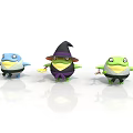 Cute Cartoon Frog Characters With Wizard Hat Blue Green Colors And Holding Props