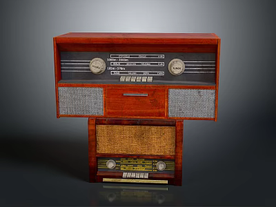 Vintage Electronic Radio With Wooden Case Knobs Dial And Speaker Grilles 3d model