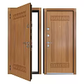 Wooden Security Door With Carved Patterns And Modern Door Lock Design 3d model