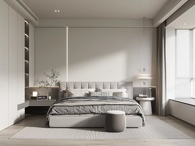 Modern Bedroom Interior Design With Large Bed Nightstand Wardrobe And Area Rug 3d model