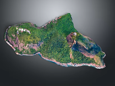 Detailed 3D Rugged Terrain Featuring Lush Green Vegetation And White Coastal Edges 3d model