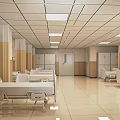Spacious Clean Hospital Ward With Multiple Beds Curtains Lockers And Lighting