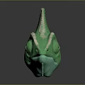 Detailed Green Chameleon Head Sculpture With Textured Skin And Horned Crest