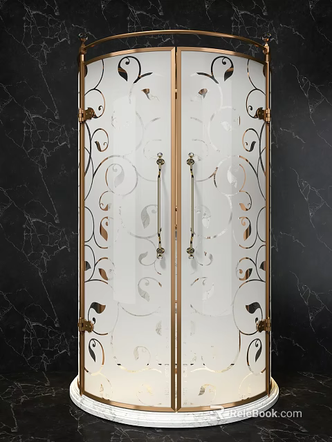 Elegant Modern Shower Sauna Design With Decorative Glass Door And Brass Accents 3d model 