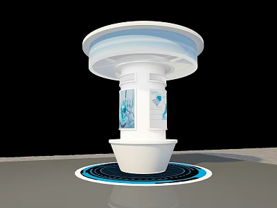 Modern White Cylindrical Display Structure With Circular Top And Blue Ring Base 3d model
