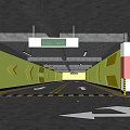 Indoor Parking Garage Featuring Green Walls Yellow Patterns Directional Arrows And Bright Lighting