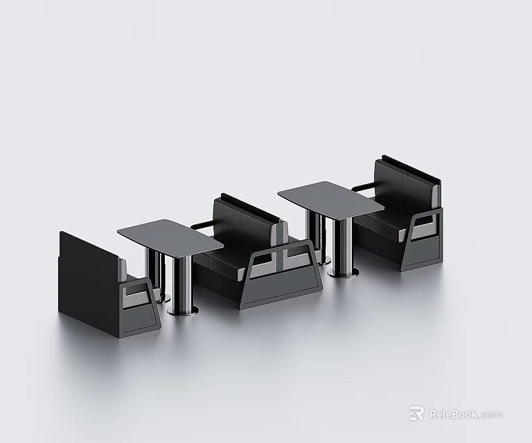 Modern Black Booth Sofas with Small Tables for Restaurant Cafe Contemporary Seating Design 3d model 