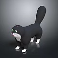 Cartoon Black And White Cat With Green Eyes Long Tail White Paws 3D Model Design