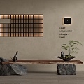 Quiet Stone Bench Stone Case Bench Vase Decoration Wall Lamp Pottery Pot 3d model