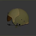 Classic Yellow Protective Helmet with Orange Tinted Visor and Vintage Metal Fittings