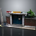 Entrance Gate With Blue Door Red Brick Walls White Frame And Colorful Roof Section
