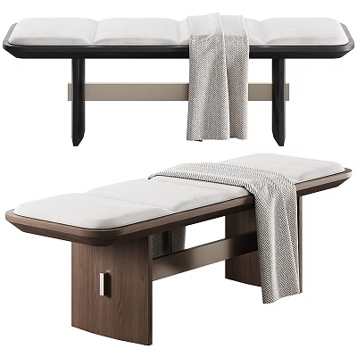 Stylish Bed End Bench With Brown Wood Frame And White Cushioned Seat 3d model