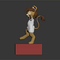 3D Cartoon Mouse Character In White Outfit Standing On Red Block Raising Hand