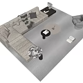 Modern Light L Shaped Sofa Coffee Table Set with Throw Pillows Blanket and Gray Rug 3d model