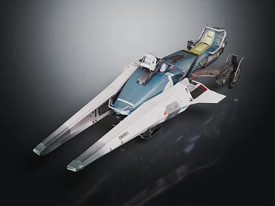 Futuristic Spaceship With Streamlined Design Blue Silver Cockpit And Wings For Cosmic Exploration 3d model