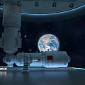 Space Culture Museum Featuring Spacecraft Model Earth Projection And Astronaut Displays 3d model
