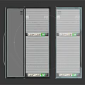 Computer Server Cabinets With Glass Doors And Metal Shelves For Yellow Labeled Equipment