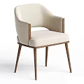 Modern Upholstered Dining Chair With Beige Fabric Seat And Wooden Armrests
