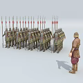 Many Soldiers Standing in Formation Holding Spears with Commander in Front 3d model