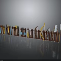 Medieval Weapons Collection Swords Bows Arrows Shields Displayed On Wooden Rack With Reflection