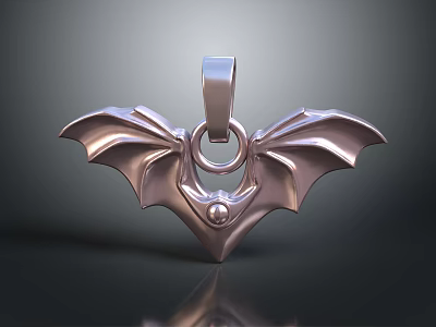 Stylish Silver Bat Wing Shaped Pendant With Metallic Loop And Central Accent 3d model