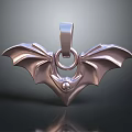 Stylish Silver Bat Wing Shaped Pendant With Metallic Loop And Central Accent 3d model