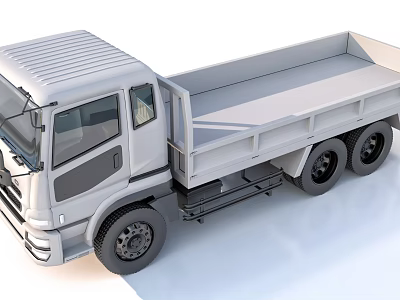White Flatbed Truck With Cab And Multiple Wheels On White Surface 3d model