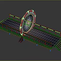 Futuristic Sci-Fi Platform Scene With Glowing Circular Gateway Metal Railings And Stairs