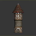 Traditional Tower With Pointed Red Roof Wooden Frames Stone Walls And Multi Level Design