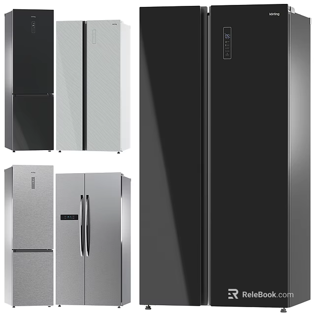 Modern Refrigerators And Freezers With Stainless Steel Finish And Double Door Design 3d model 